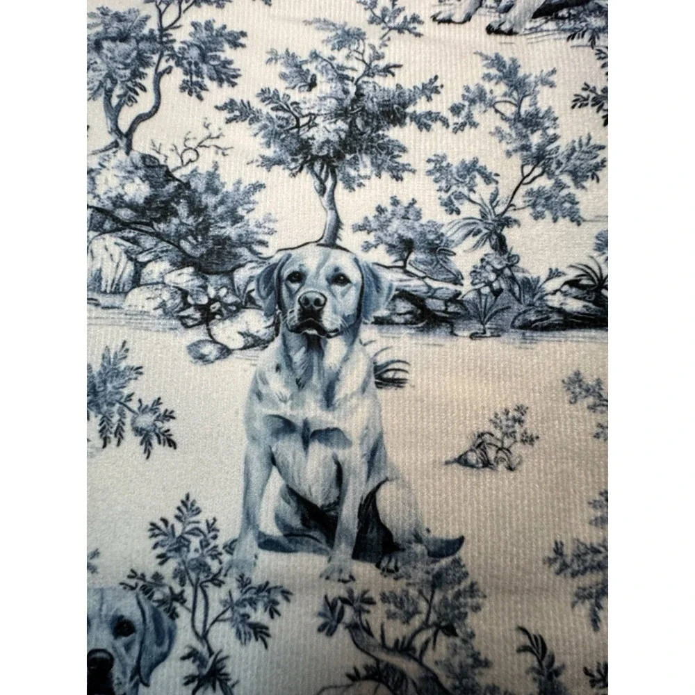 Blue and White French Country Toile Blue Throw Pillow Cover 18x18 Labrador
